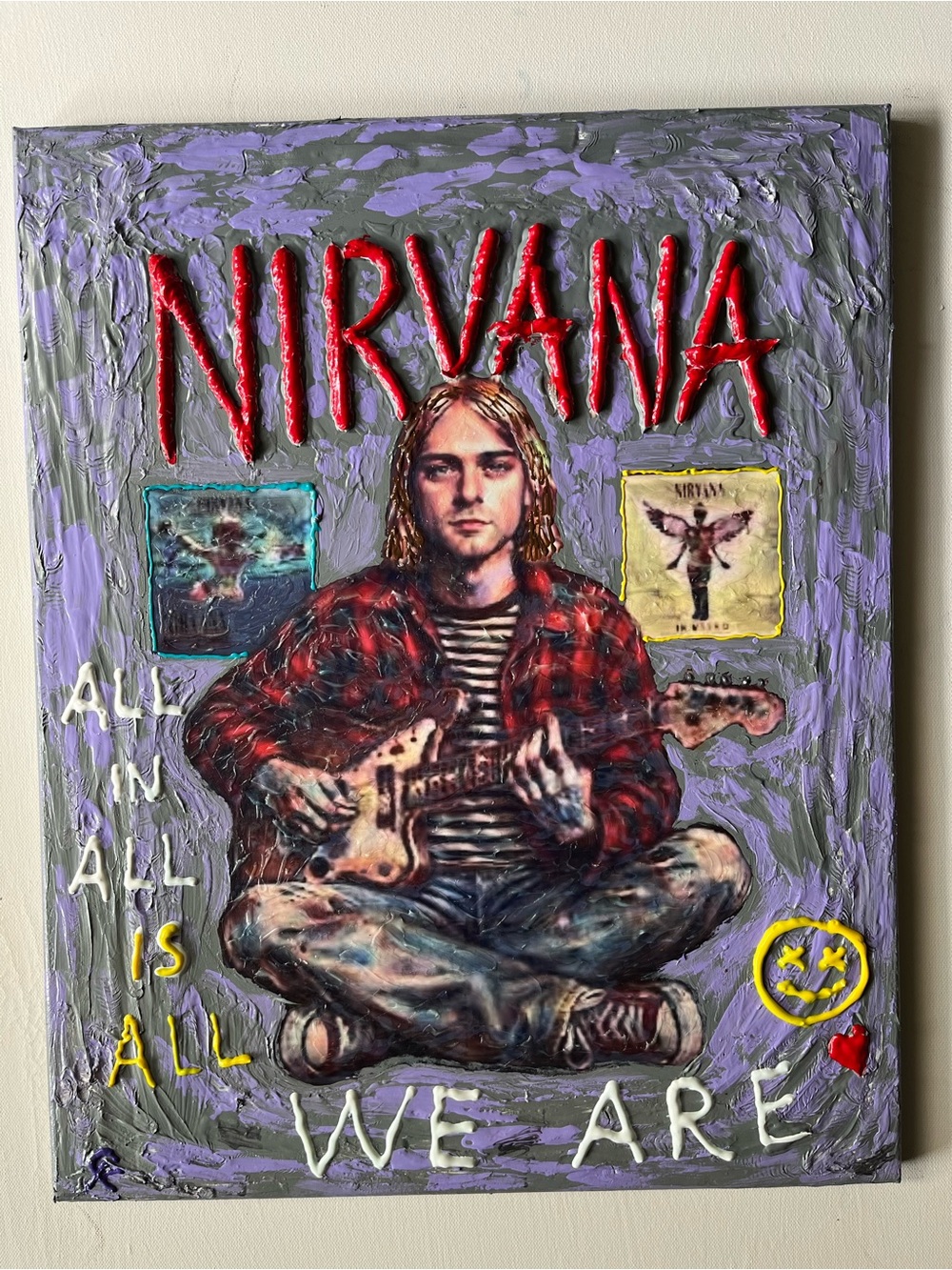 Nirvana Inspired Purple Wall Art Canvas - Red Accents. Textured acrylic canvas